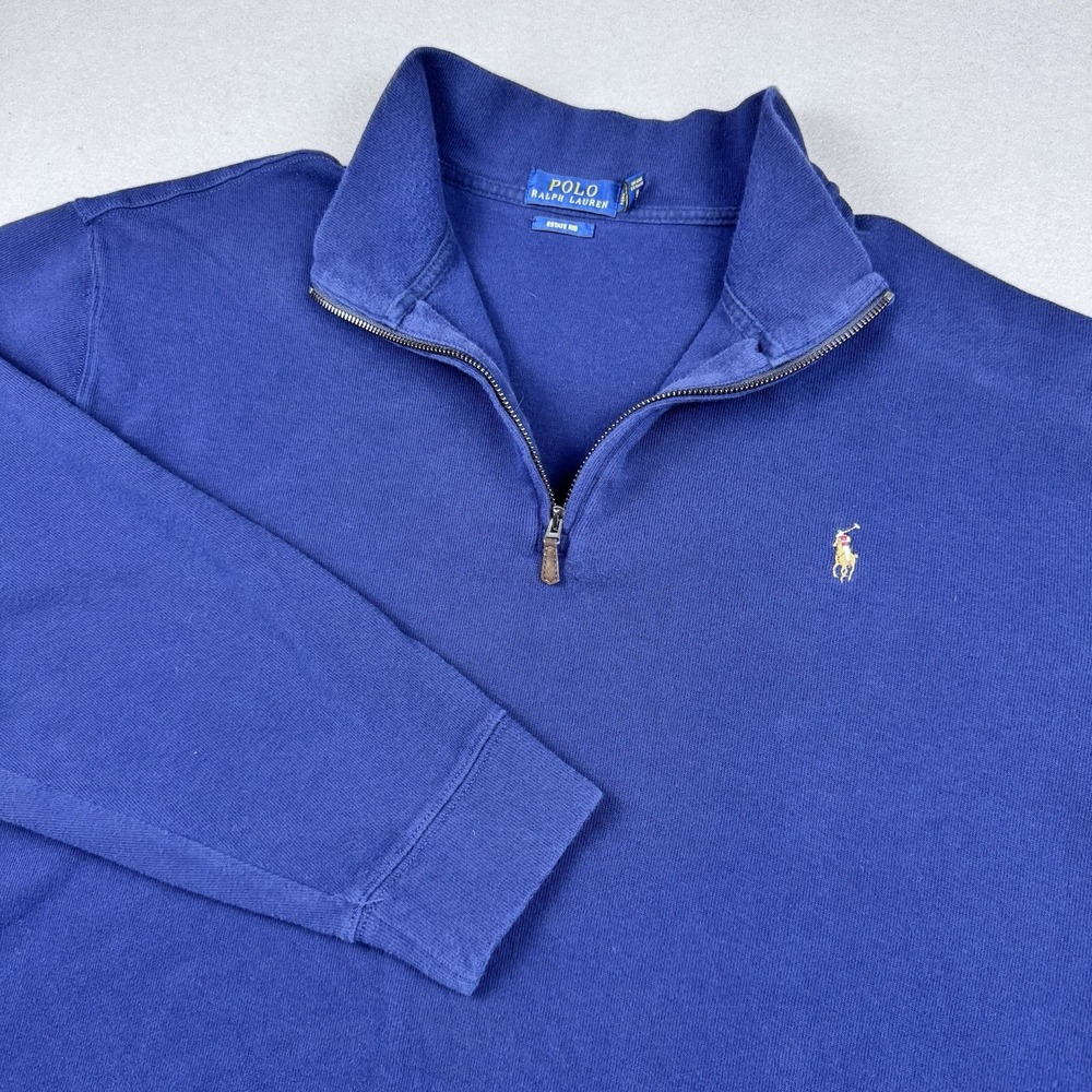 Polo Ralph Lauren Estate Rib 1/4 Zip Men 2XB Pullover Blue Long Sleeve Sweater